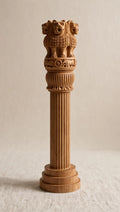 Ashoka Pillar – Lion Capital of Sarnath Wooden Emblem (Single-Piece Carved) – 12 Inch