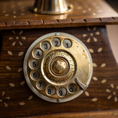Nishaara's Vintage Sheesham Wooden Telephone with Brass Rotary Dial