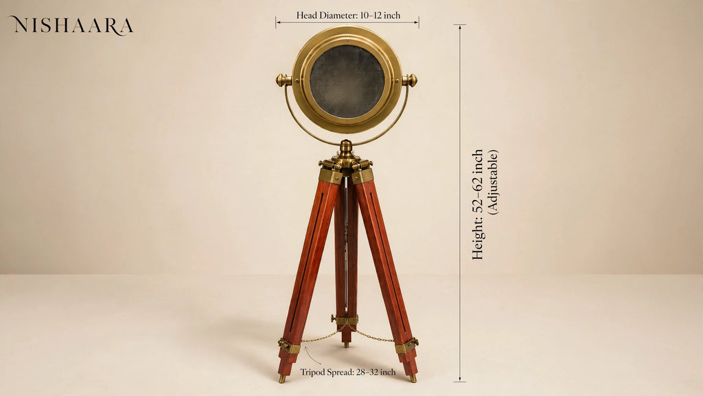 Nishaara's Maritime Heritage – Brass Nautical Spotlight Floor Lamp on Teak Tripod