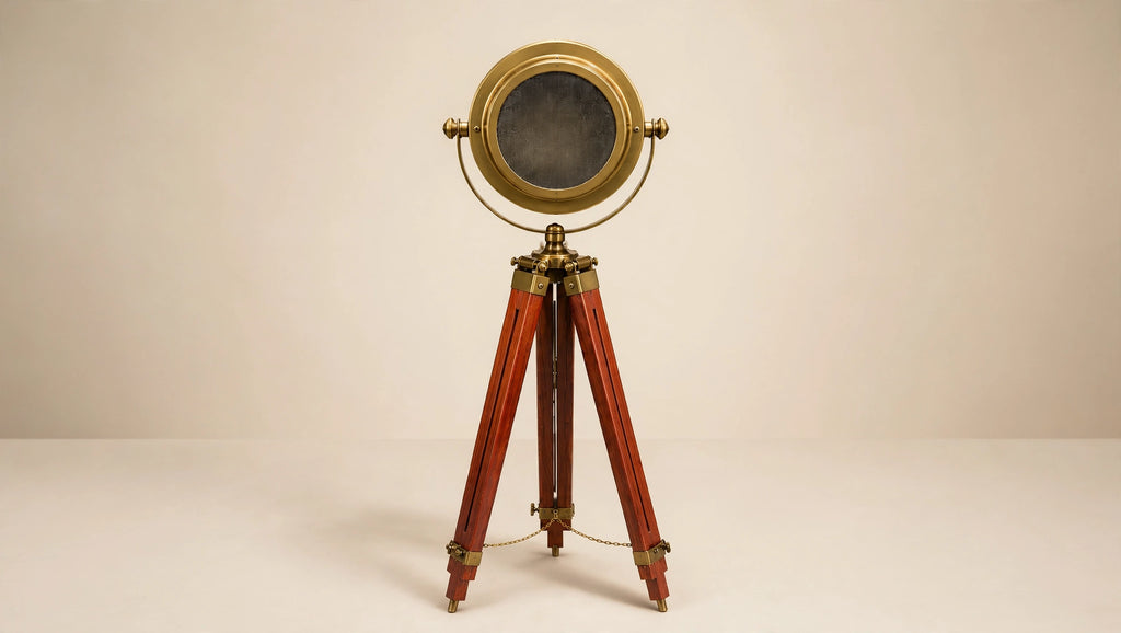 Nishaara's Maritime Heritage – Brass Nautical Spotlight Floor Lamp on Teak Tripod