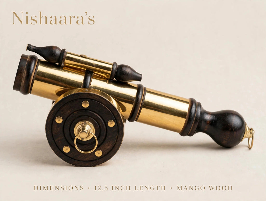 Nishaara’s Royal Salute – Brass & Mango Wood Decorative Cannon – 12.5 Inch