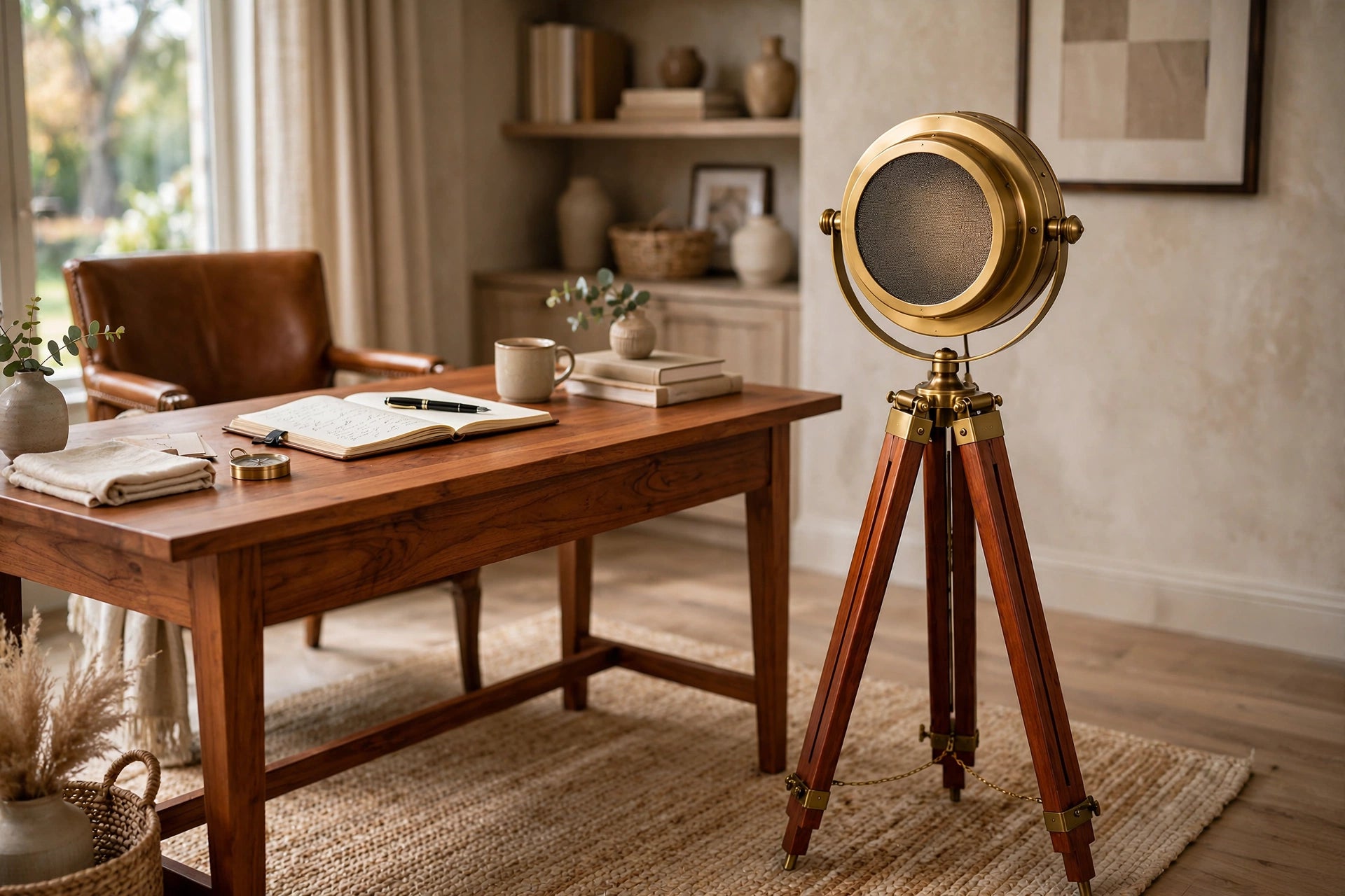 Nishaara's Maritime Heritage – Brass Nautical Spotlight Floor Lamp on Teak Tripod