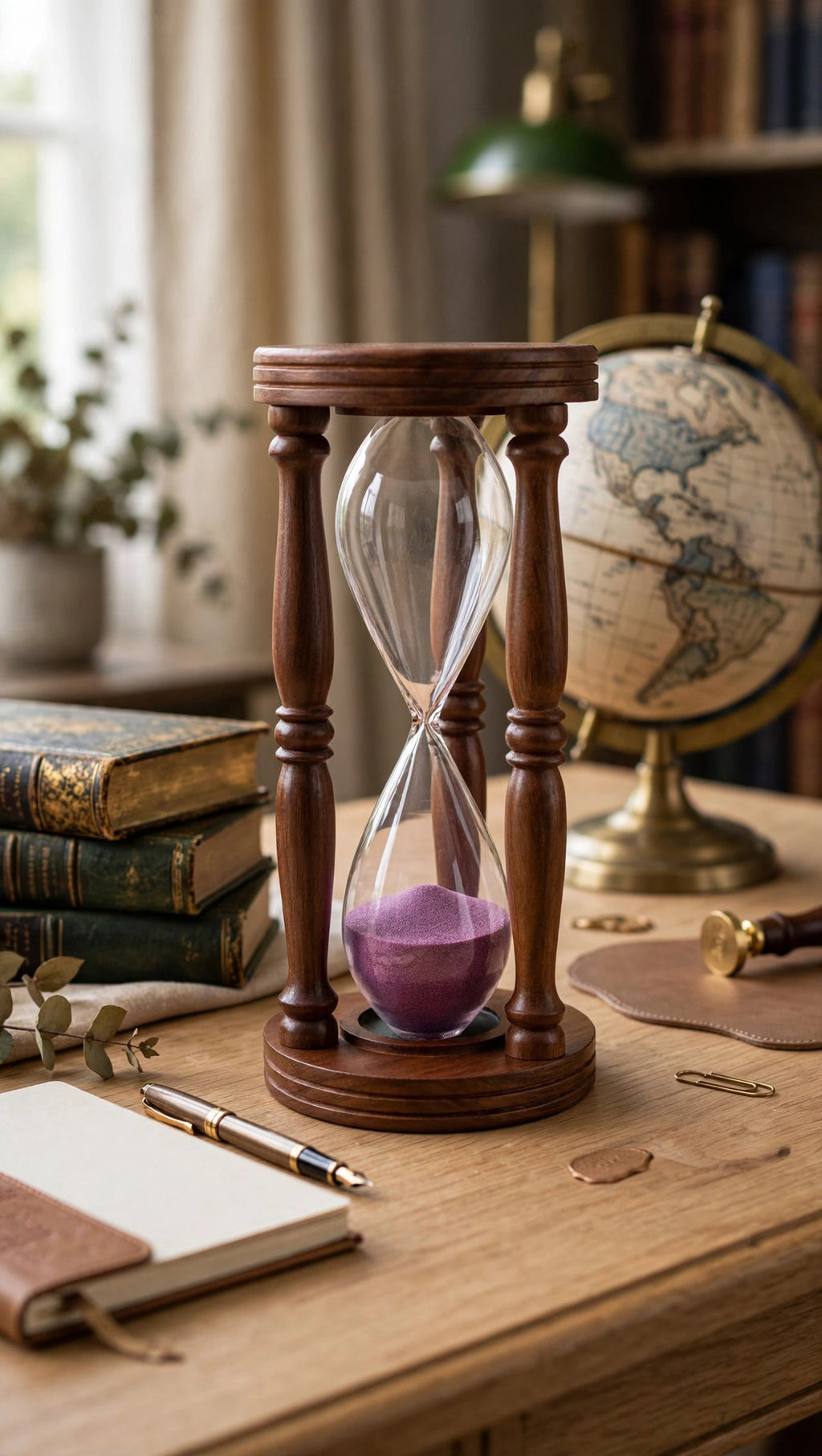 Nishaara’s Royal Hourglass – Turned Sheesham Wood with Amethyst Purple Sand – 10.5 Inch