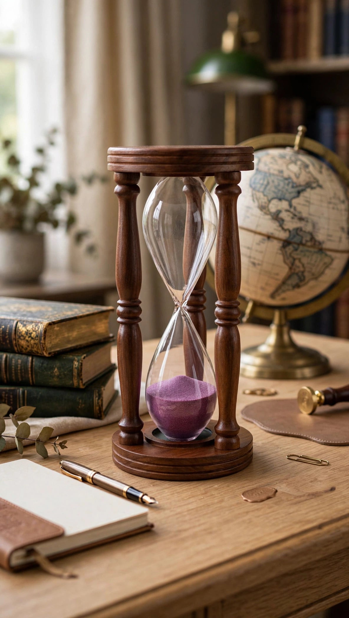 Nishaara’s Royal Hourglass – Turned Sheesham Wood with Amethyst Purple Sand – 10.5 Inch