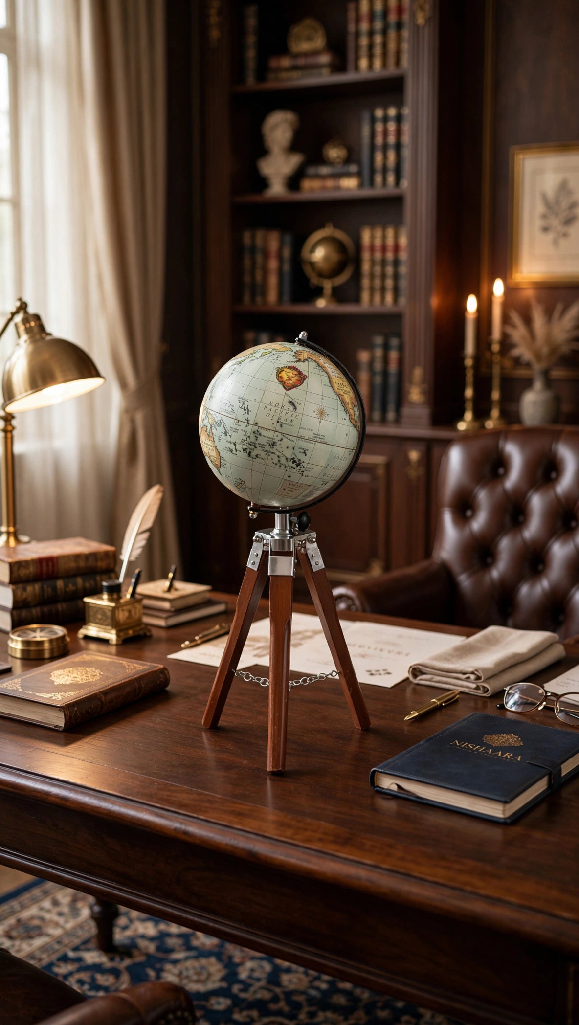 Nishaara's Vintage Tripod Globe with Wooden Stand