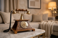 Nishaara's Vintage Sheesham Wooden Telephone with Brass Rotary Dial