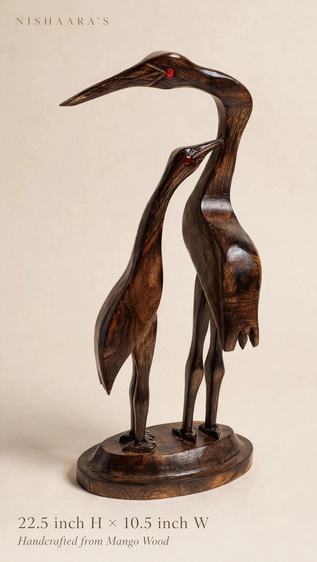 Nishaara's Handcrafted Mango Wood Crane Pair – Symbol of Love & Harmony