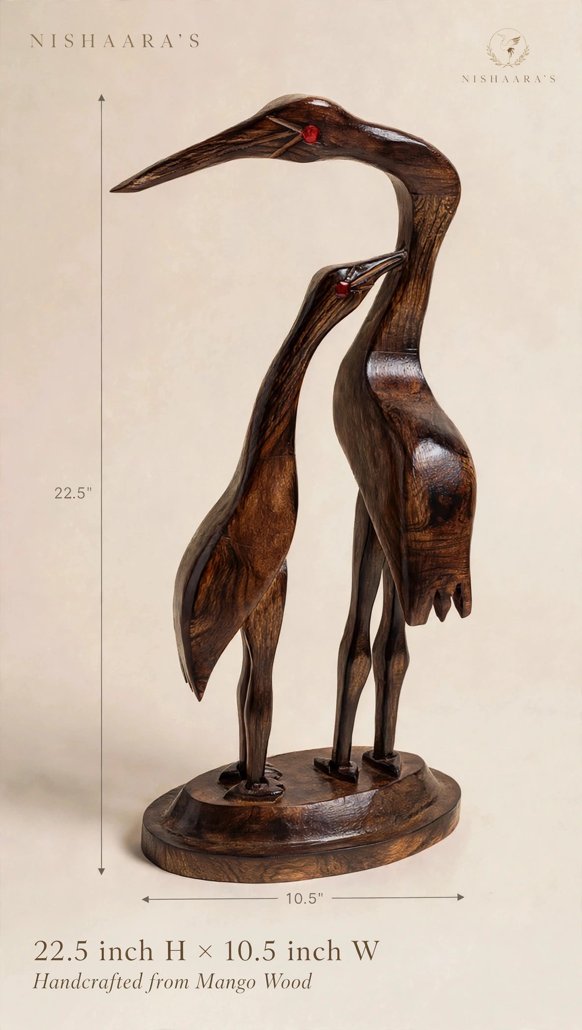 Nishaara's Handcrafted Mango Wood Crane Pair – Symbol of Love & Harmony