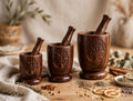 Nishaara's Jeevan Vriksha Hand-Carved Mortar Pestle Set of 3 | Imam Dasta
