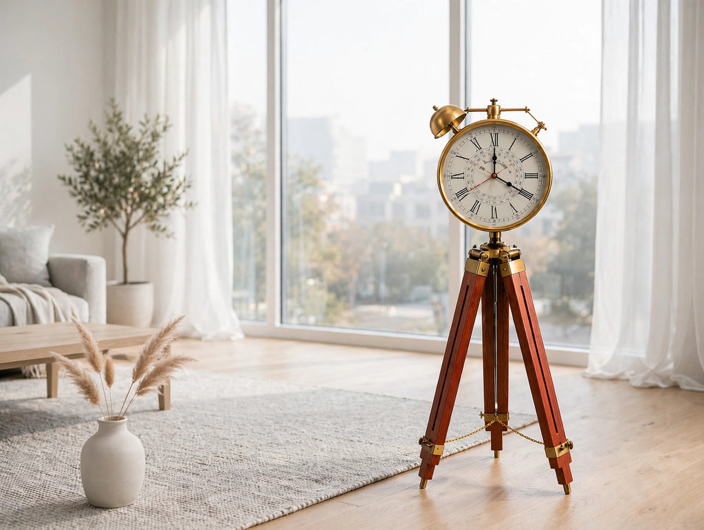 Steampunk Tripod Floor Clock – Vintage Industrial Elegance