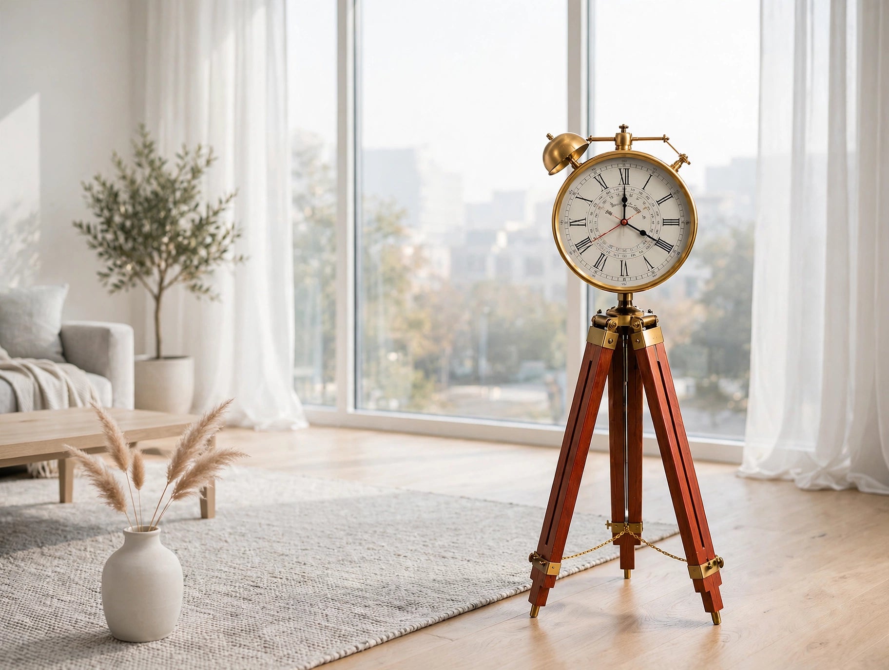 Steampunk Tripod Floor Clock – Vintage Industrial Elegance