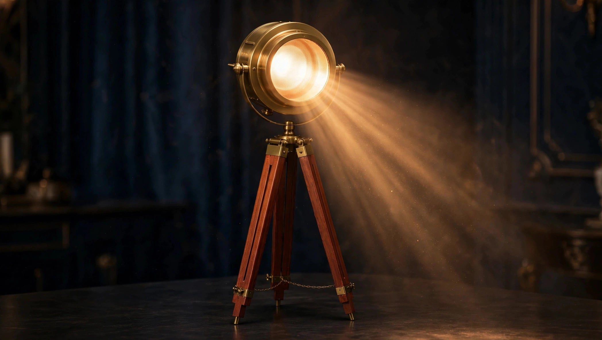 Nishaara's Maritime Heritage – Brass Nautical Spotlight Floor Lamp on Teak Tripod