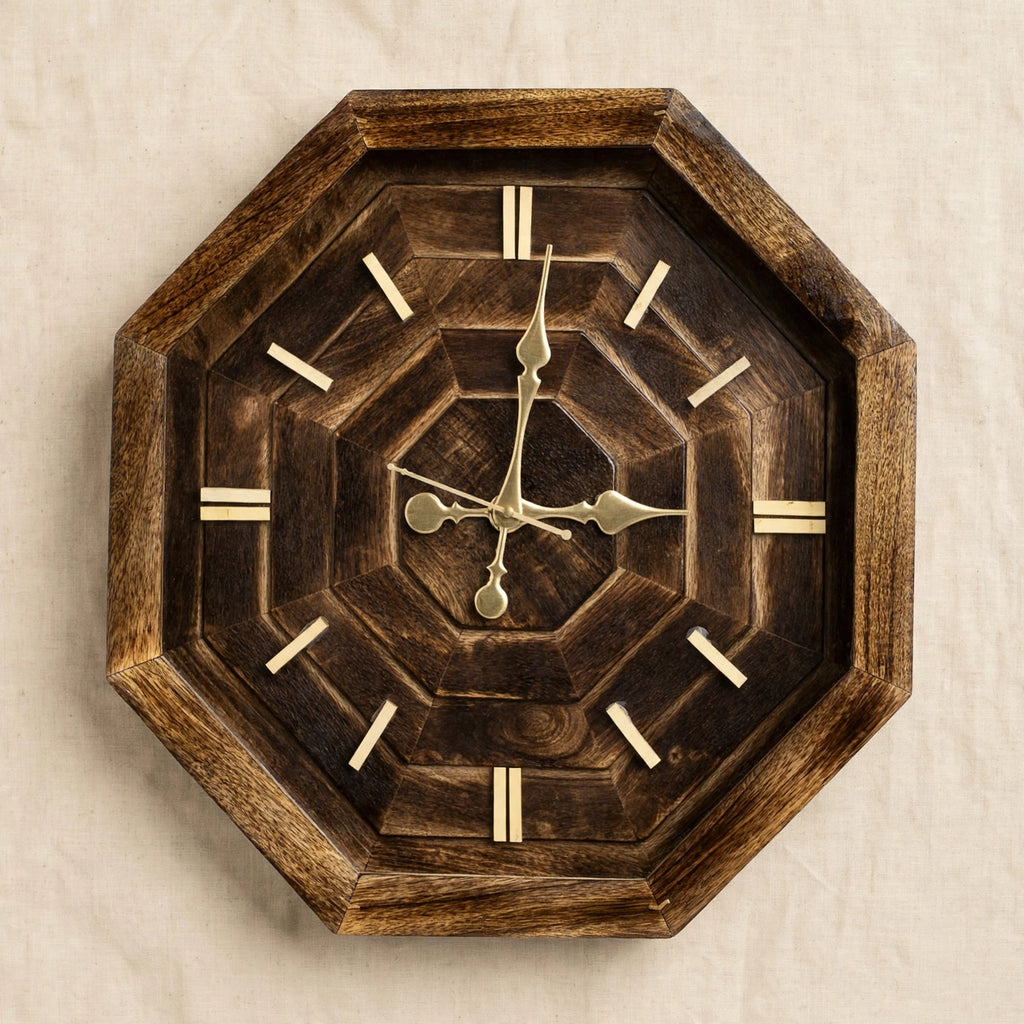 Nishaara's OctaAura – Handcrafted Octagonal Mango Wood Wall Clock