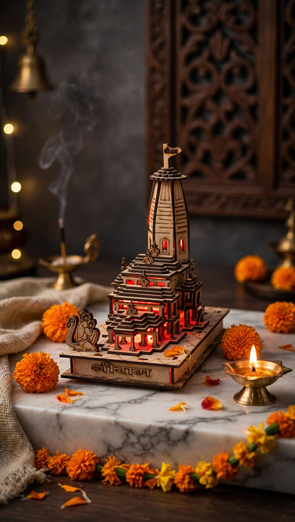 Ayodhya Ram Mandir – Illuminated Wooden Temple with LED