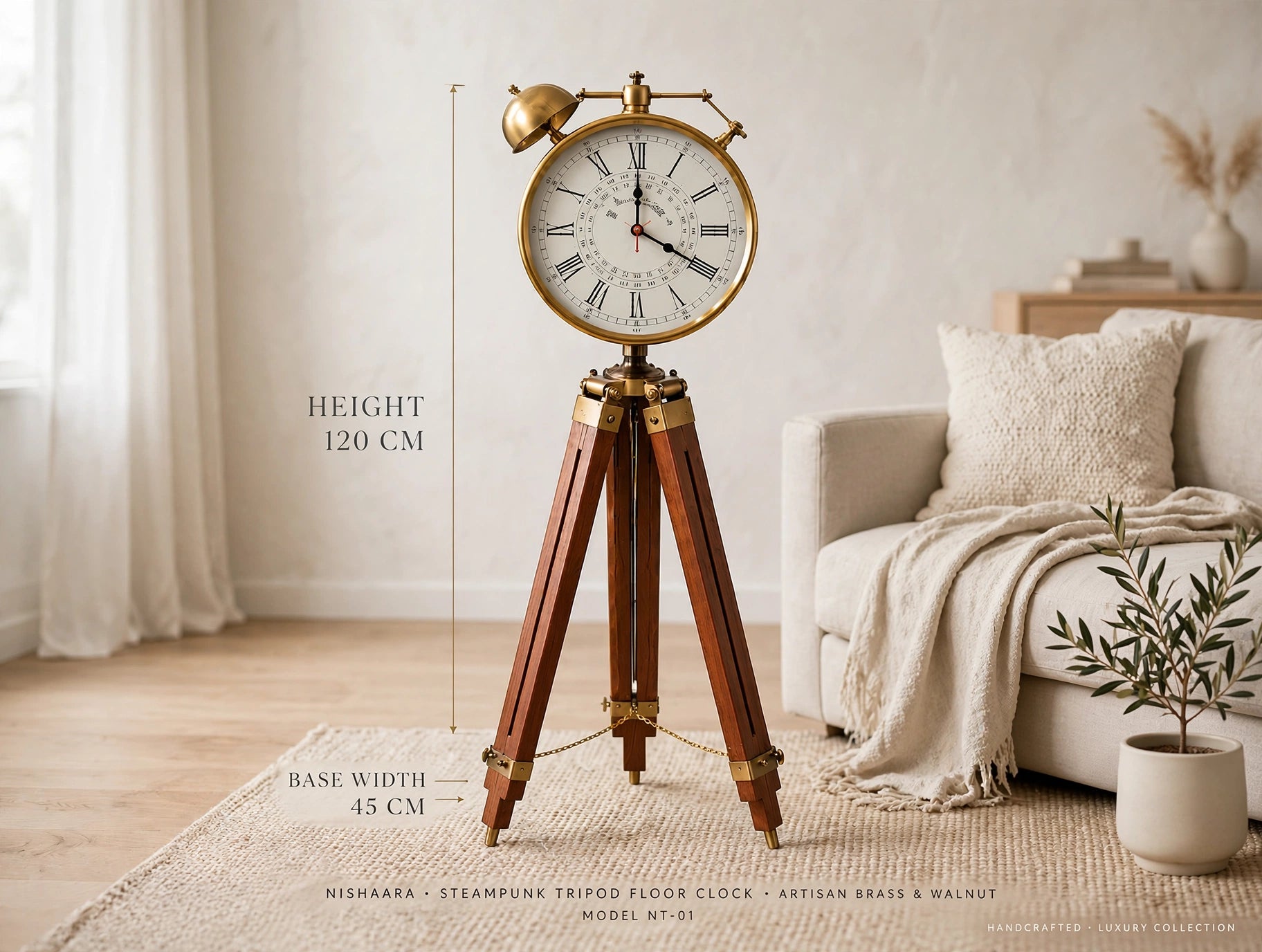 Steampunk Tripod Floor Clock – Vintage Industrial Elegance