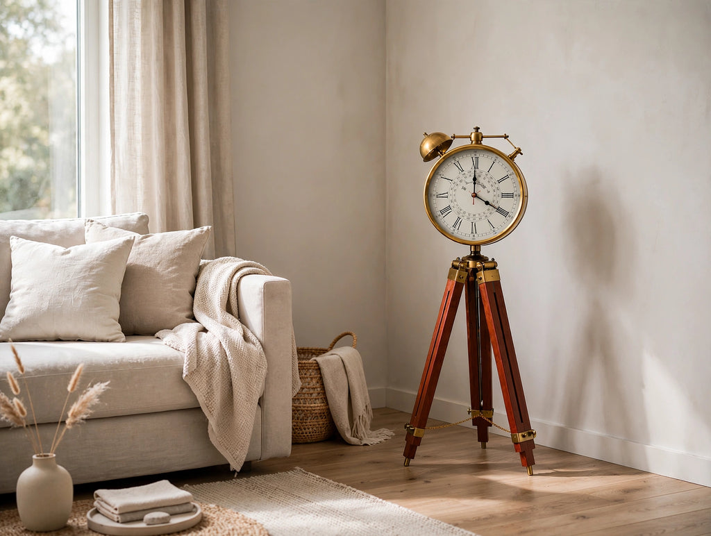Steampunk Tripod Floor Clock – Vintage Industrial Elegance