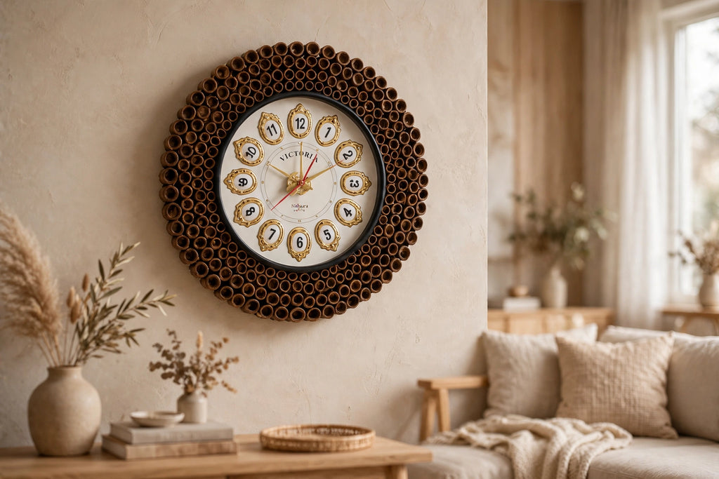 Nishaara Victoria Heritage Coil Wall Clock – Hand-Rolled Wooden Coil Frame
