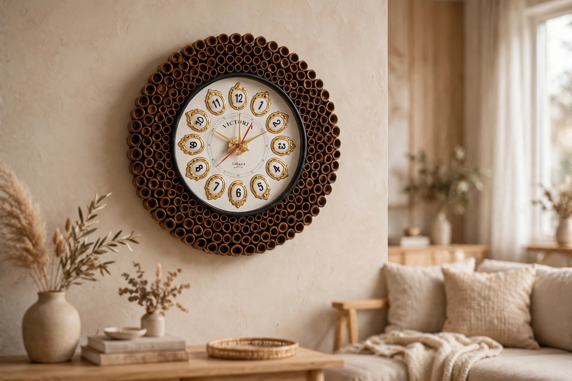 Nishaara Victoria Heritage Coil Wall Clock – Hand-Rolled Wooden Coil Frame