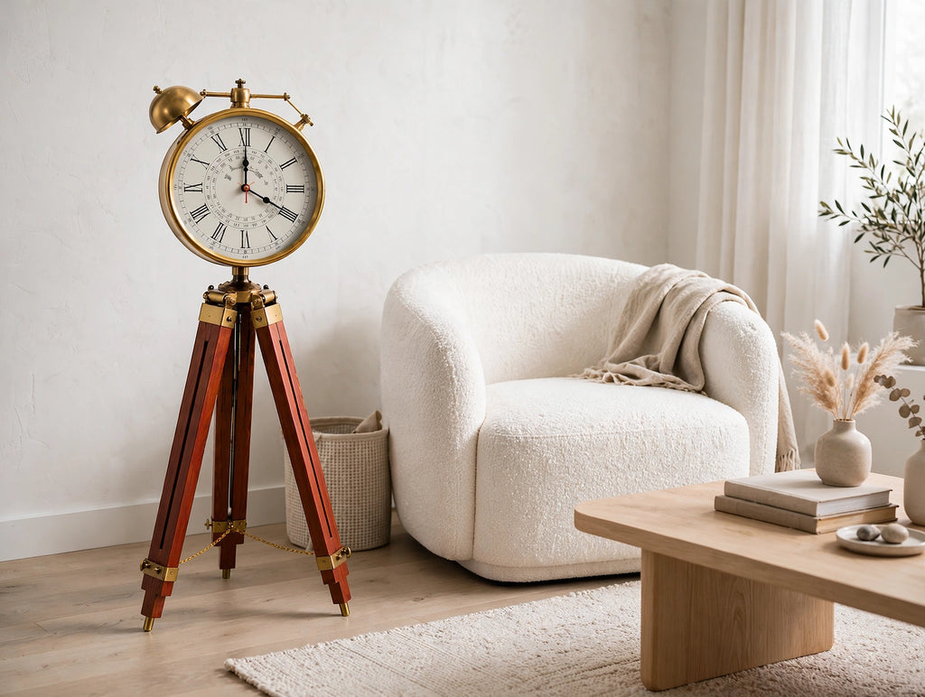 Steampunk Tripod Floor Clock – Vintage Industrial Elegance