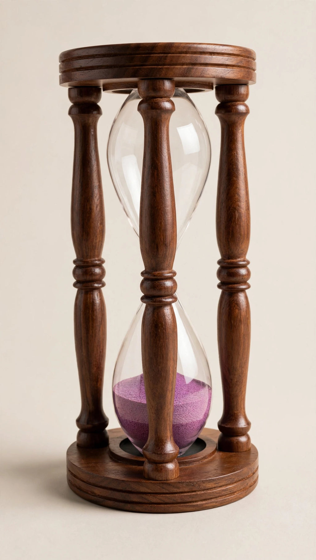 Nishaara’s Royal Hourglass – Turned Sheesham Wood with Amethyst Purple Sand – 10.5 Inch