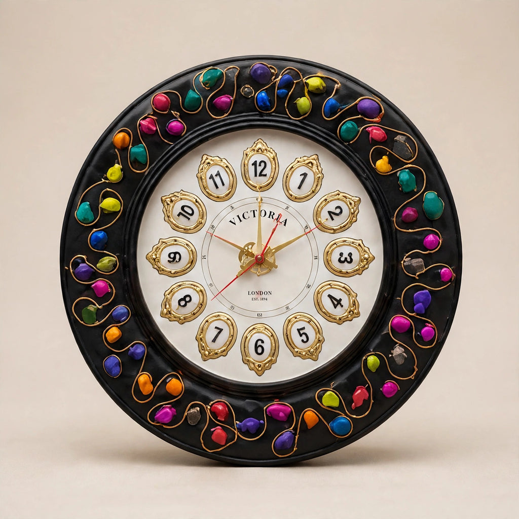 Nishaara Victoria Rainbow – Multicolor Natural Stone Pebble Wall Clock