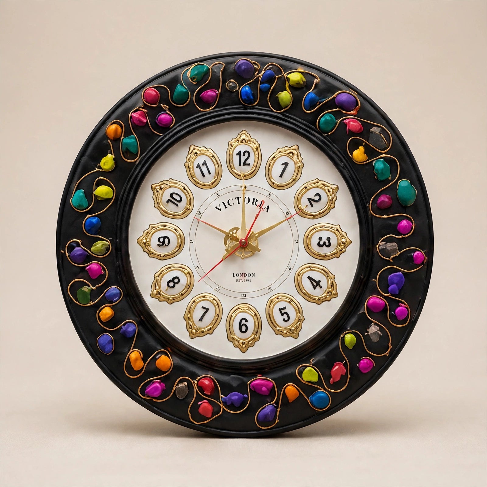 Nishaara Victoria Rainbow – Multicolor Natural Stone Pebble Wall Clock