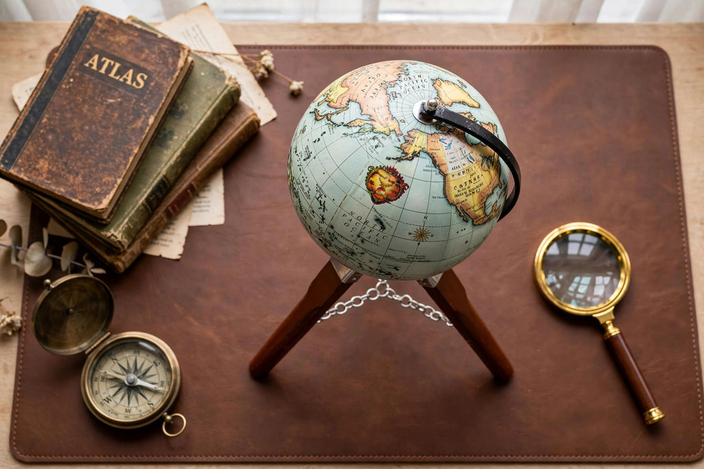 Nishaara's Vintage Tripod Globe with Wooden Stand