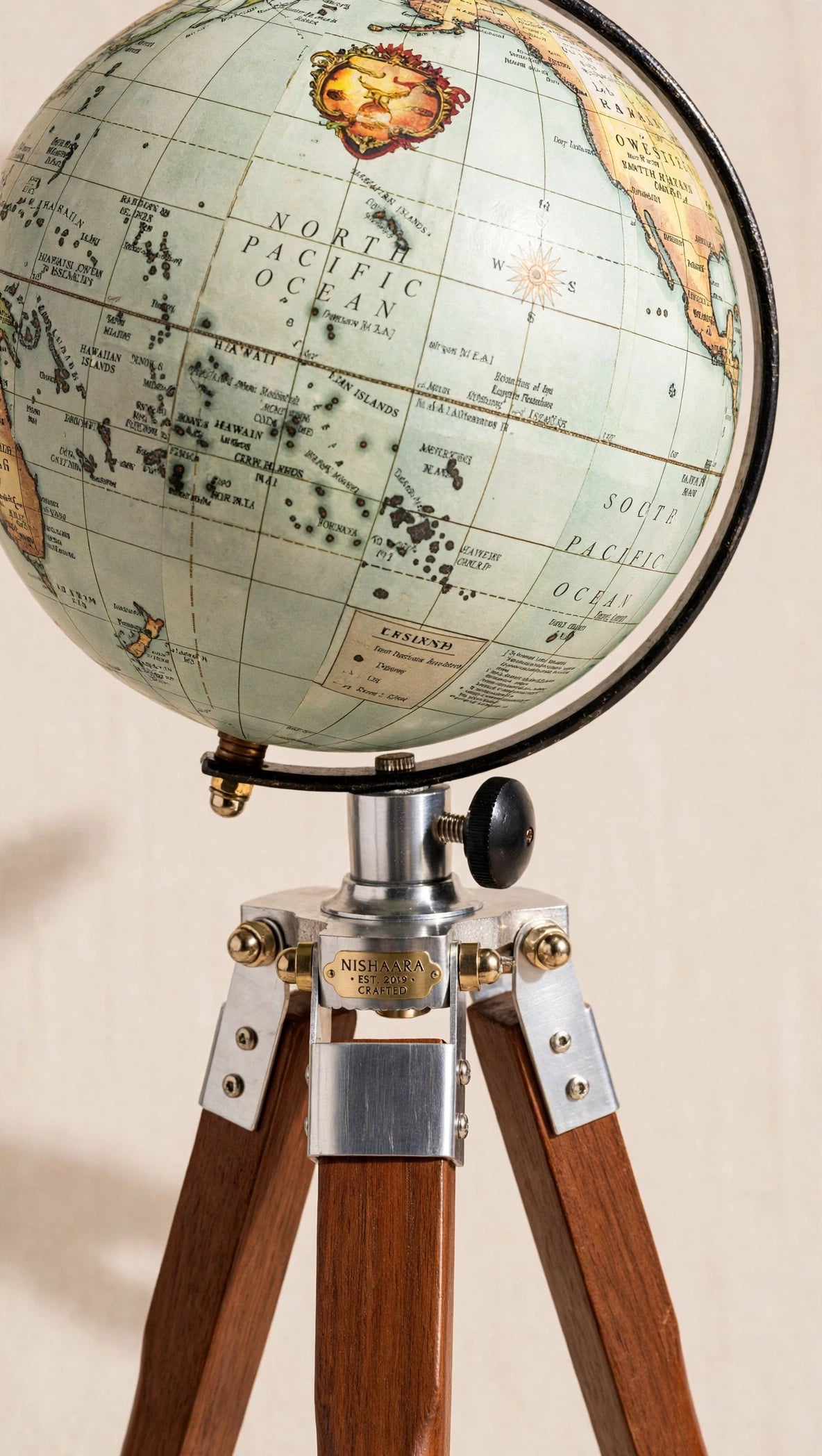 Nishaara's Vintage Tripod Globe with Wooden Stand