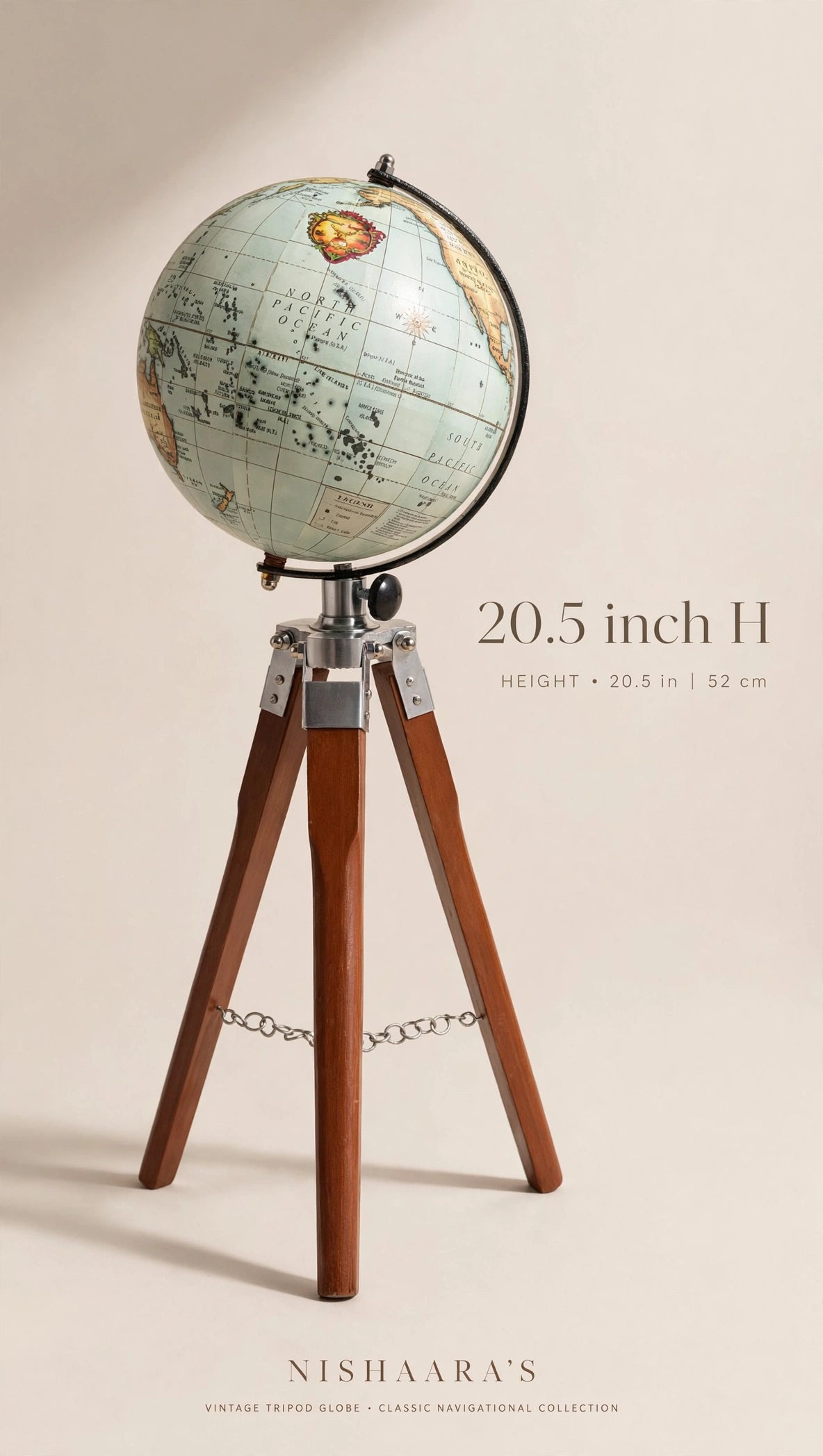 Nishaara's Vintage Tripod Globe with Wooden Stand